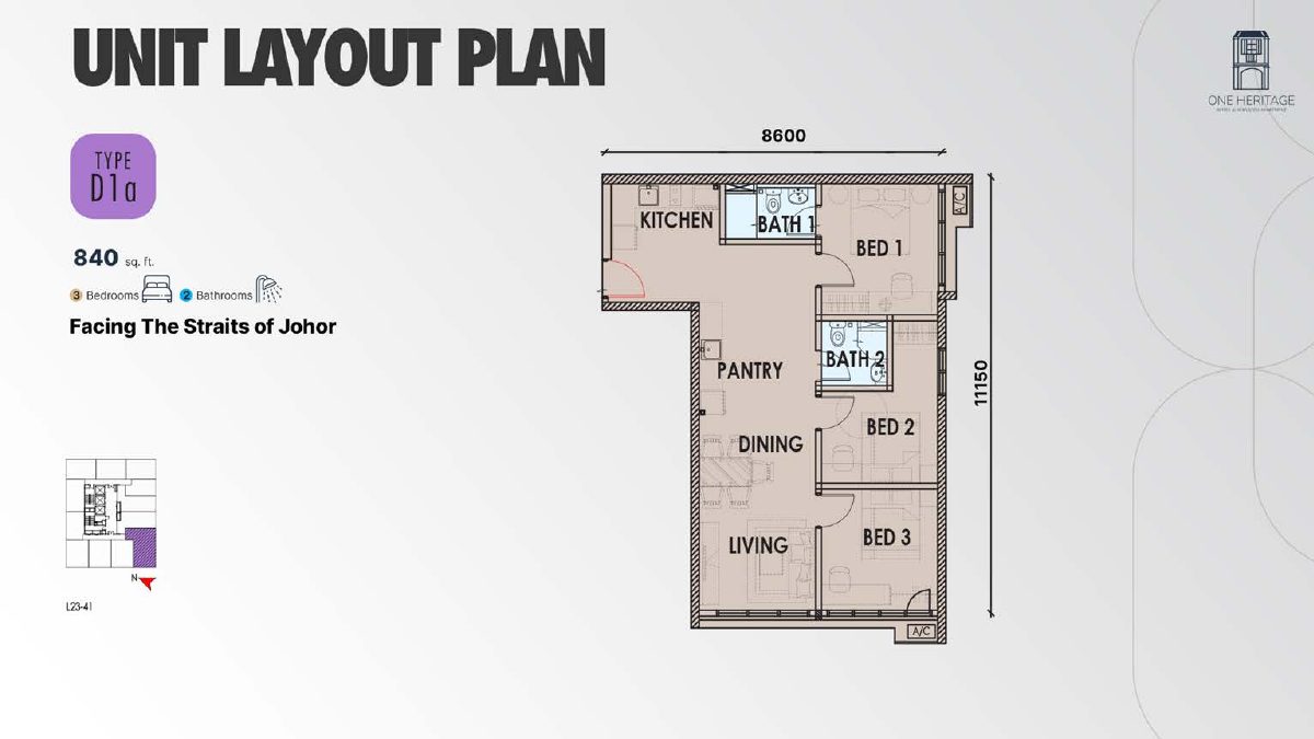 One Heritage Type D1a floor plan